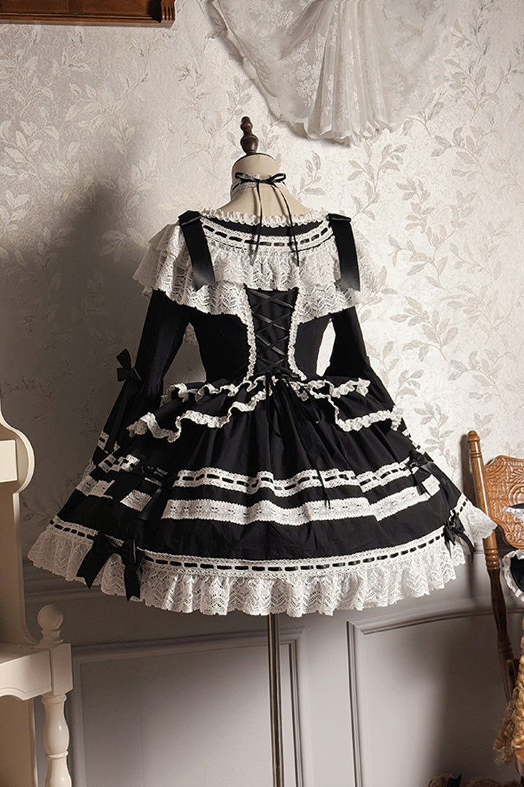 Black [Rabbit Sleeping Doll] Long Trumpet Sleeves Ruffle Bowknot Lace Sweet Lolita Dress - Product - 7