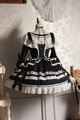 Black [Rabbit Sleeping Doll] Long Trumpet Sleeves Ruffle Bowknot Lace Sweet Lolita Dress - Product - 7