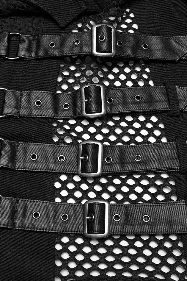 Black Stitching Mesh Rivet Buckle Men's Punk Vest - Product - 5
