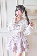 Sweet Print Ruffle Lace Lace-Up Jirai Kei Skirt 3 Colors - Product - 2