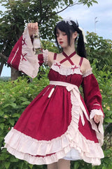 Red [Monet Estate] Sleeveless High Waisted Ruffle Bowknot Asymmetric Gothic Lolita Jsk Dress - Product - 9
