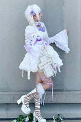 White/Purple Puff Short Sleeves Princess Gothic Lolita Tiered Dress - Product - 5