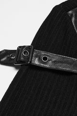 Black Stand Collar Long Sleeves Spliced Buckled Strappy Men's Punk Top - Product - 6