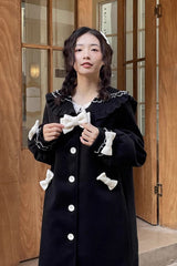 Black [Bouquet Bear] Doll Collar Long Sleeves Ruffle Bowknot Princess Lolita Coat - Product - 4