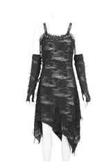 Black Sleeveless Lace Irregular Womens Gothic Strap Dress - Product - 7