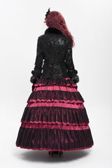 Black Long Sleeves Rose Floral Embroidery Buckle Straps Women's Gothic Coat - Product - 7