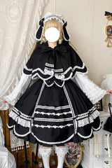 Black [Petal Bunny] Cotton Sleeveless Ruffled Bow Lace Sweet Elegant Lolita Jsk Dress - Product - 4