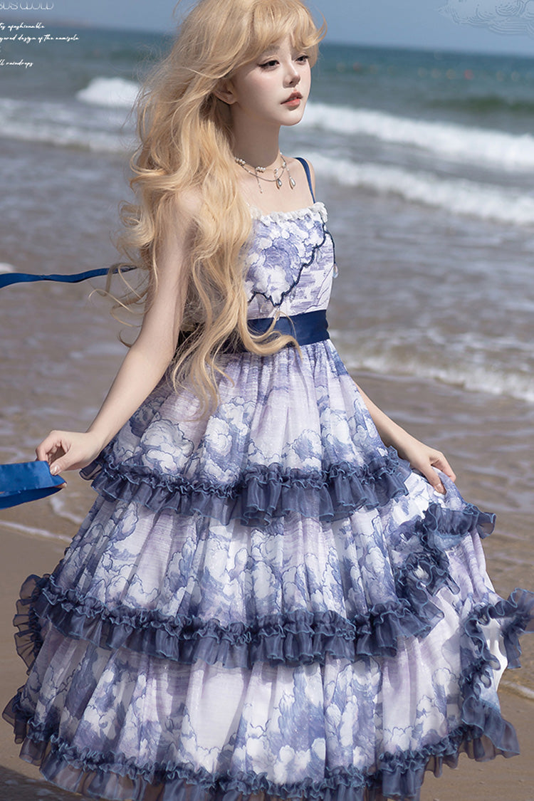 Multi-Color Multi-layer Cumulonimbus Print Ruffle Bowknot Sweet Lolita Jsk Dress - Product - 10