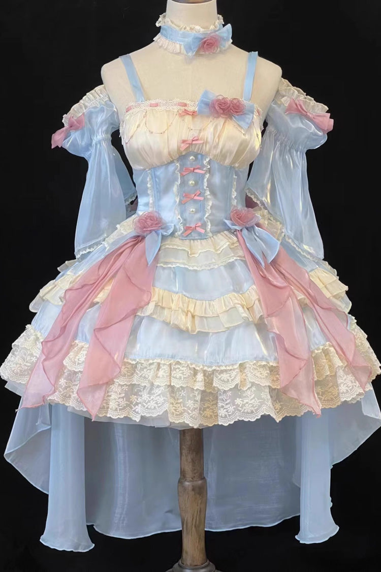 Blue [Heartbeat] Multi-Layered Ruffle Bowknot Lace Sweet Princess Lolita Jsk Dress - Product - 9
