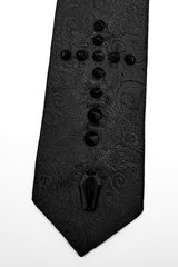 Black Cross Spike Print Embroidery Men's Gothic Tie - Product - 7