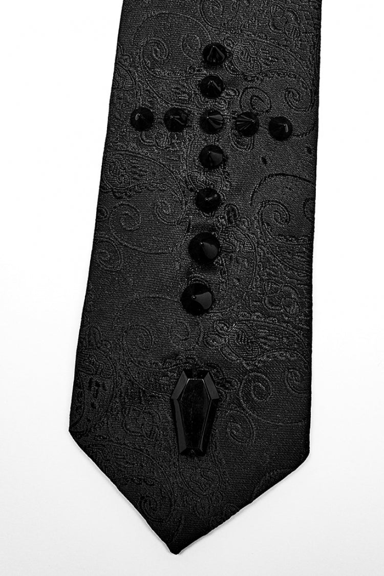 Black Cross Spike Print Embroidery Men's Gothic Tie - Product - 7