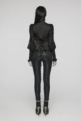 Black Stand Collar Lace Long Sleeves Ruffle Hollow Womens Gothic Blouse - Product - 4
