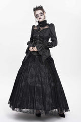 Black Stand Collar Long Sleeves Jacquard Hollow Lace Women's Gothic Blouse - Product - 10