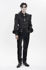 Black Printed Embroidered Spliced Lace-Up Men's Gothic Pants - Product - 1