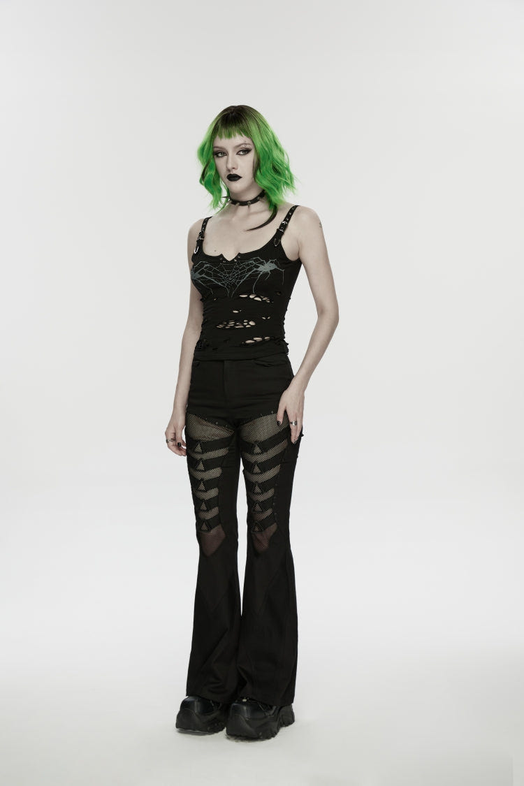 Black Spliced Slim Eyelet Women's Punk Pants - Product - 5