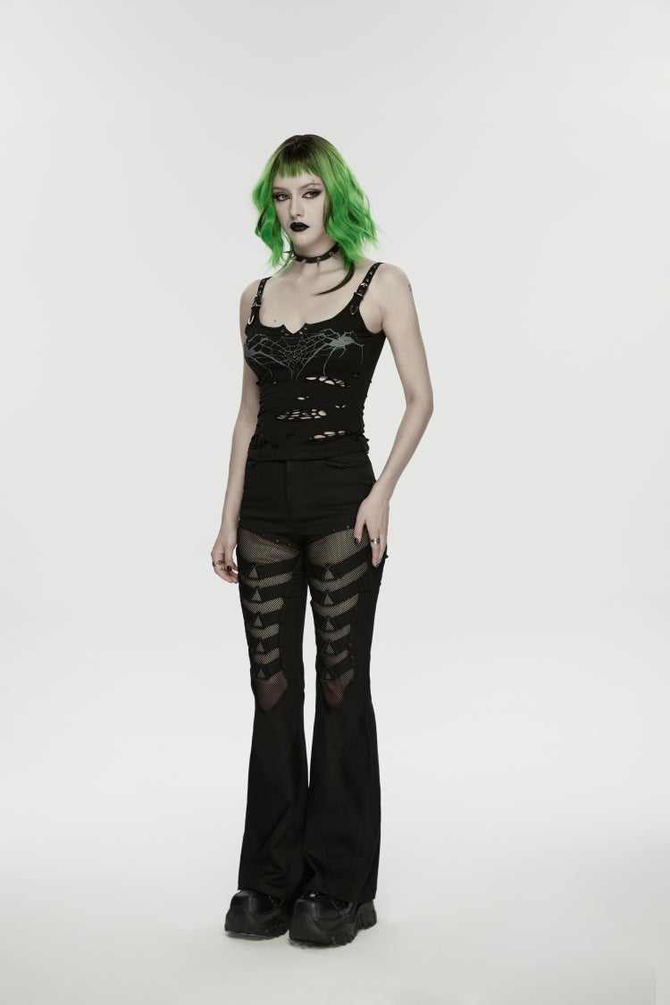 Black Spliced Slim Eyelet Women's Punk Pants - Product - 5