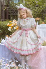 White/Pink Short Sleeves Multi-layer Ruffle Bowknot Sweet Lolita Dress - Product - 2