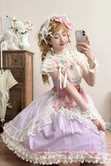 Purple [Sakura’s Spring Resonance] Sleeveless Ruffled Bow Sweet Lolita Jsk Dress (Short Version) - Product - 4