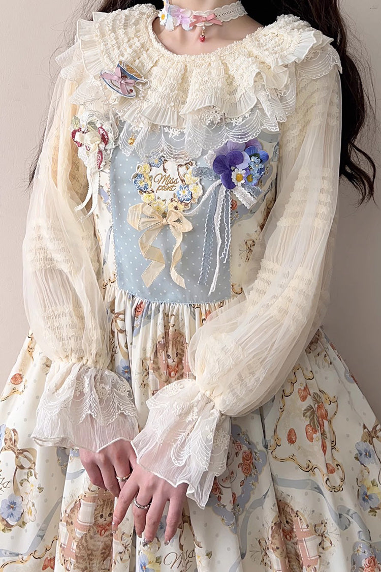 Cat Rose Tea Sleeveless Print Ruffle Bowknot Sweet Lolita Jumper Dress 3 Colors - Product - 8