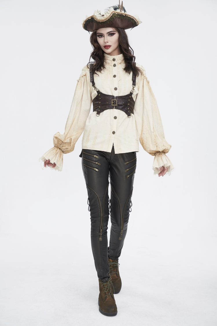 Brown Lace-Up Slim Buckled Strappy Eyelet Women's Punk Corset - Product - 5
