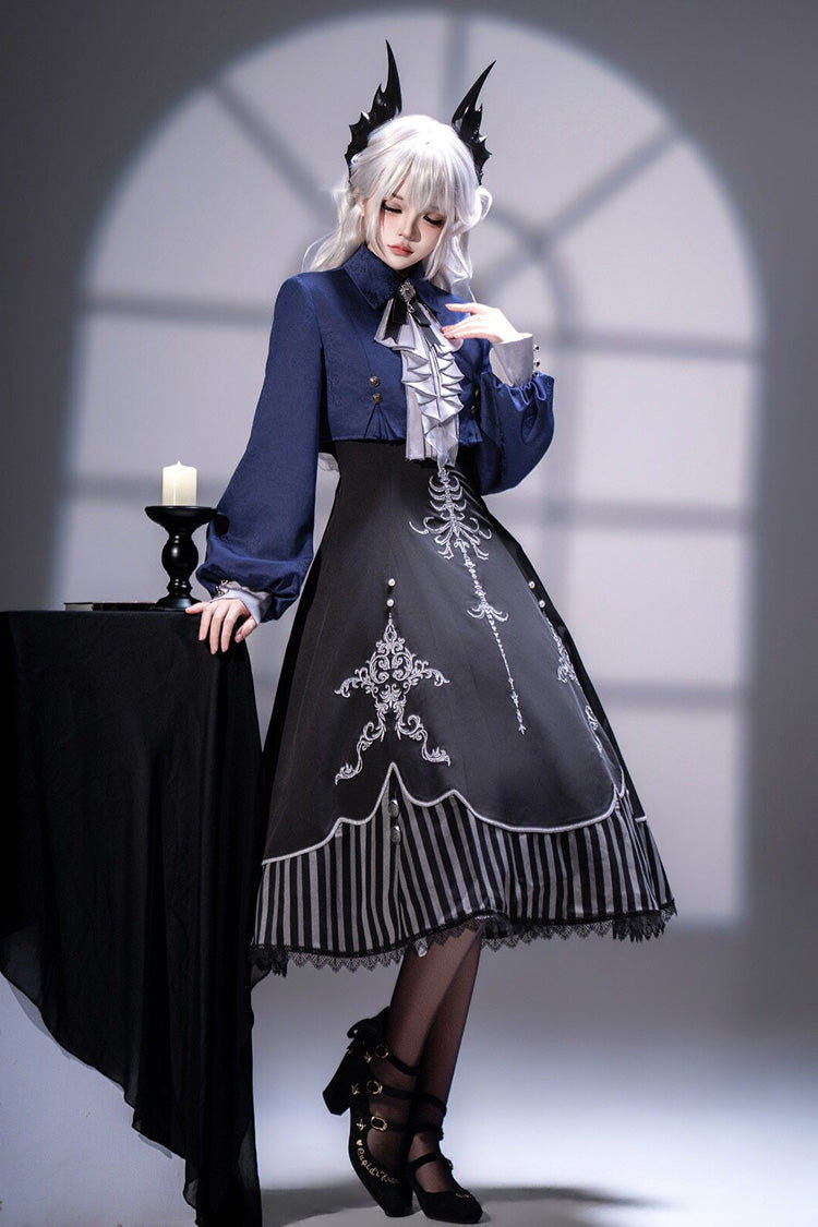 Black Printed Embroidered Gothic Vintage Elegant Lolita Jsk Dress Set - Product - 10