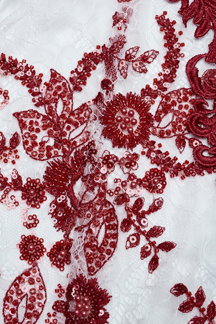 Red Off Shoulder Embroidery Lace Slim Women's Gothic Gown Fishtail Dress - Product - 6