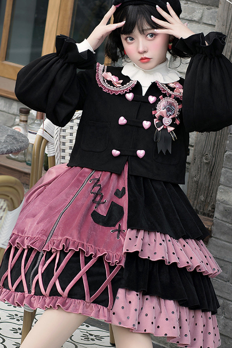 Red/Black Ruffle Stitching Vintage Sweet Lolita Dress - Product - 6