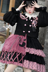 Red/Black Ruffle Stitching Vintage Sweet Lolita Dress - Product - 6