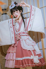 Beige/Pink Wide Sleeved Multi-Layered Ruffle Sweet Lolita OP Dress - Product - 4