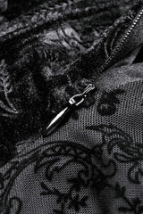 Black Off Shoulder Long Trumpet Sleeves Velvet Spliced Mesh Women's Gothic Graduation Dress - Product - 18