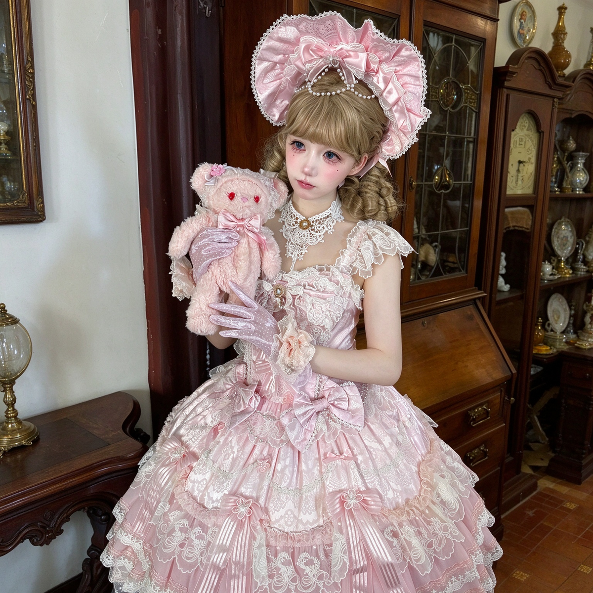 Elegant Ruffled Lace Lolita Dress Set with Bow Accents - view 9