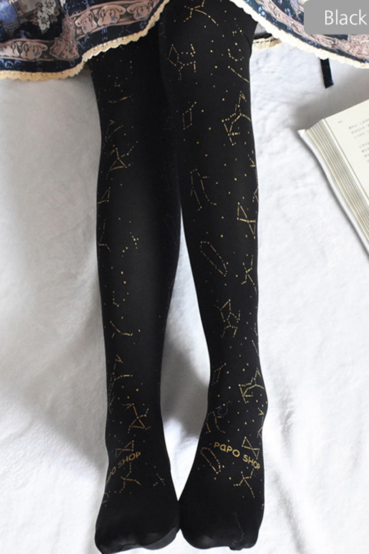 Zodiac Print Bronzing Classic Lolita Tights 2 Colors - Black - 1