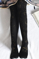 Zodiac Print Bronzing Classic Lolita Tights 2 Colors - Black - 1