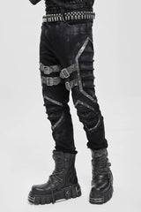 Black Buckle Straps Pleated Men's Punk Pants - Product - 3
