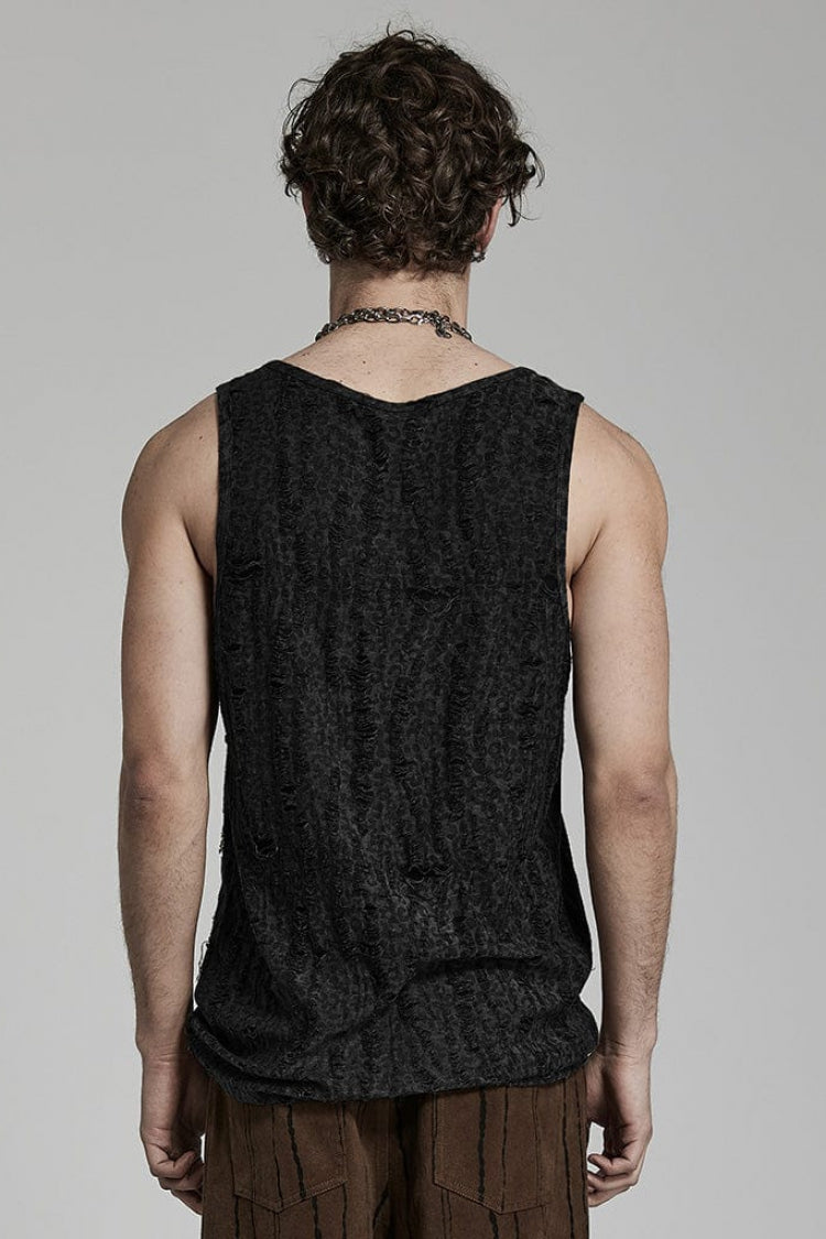 Sleeveless Print Ripped Mens Steampunk Vest 2 Colors - Product - 3