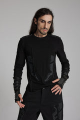 Black Round Collar Long Sleeves 3D Amor Patch Print Men's Punk T-Shirt - Product - 3