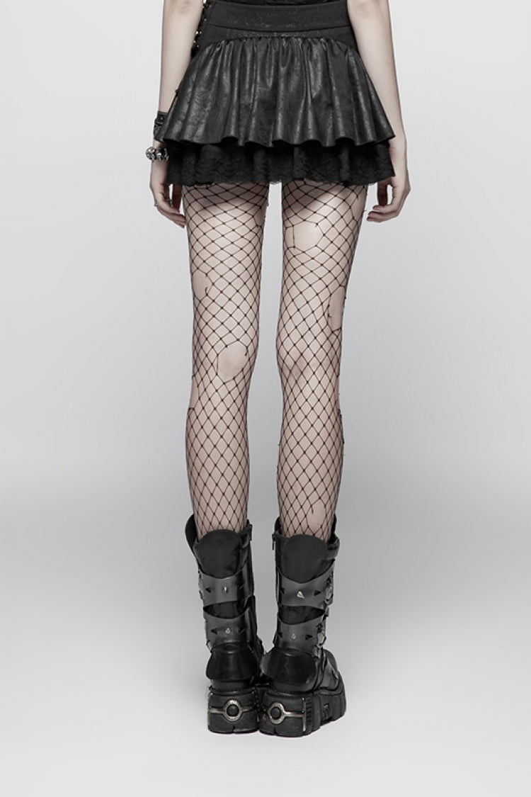 Black Multi-layer PU Leather Stitching Lace Women's Steampunk Skirt - Product - 2