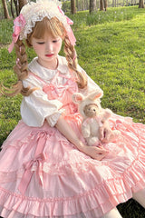 Pink [Miss Pearl] Sleeveless Double-Layered Bowknot Lace Lace-Up Sweet Lolita Jsk Dress - Product - 3