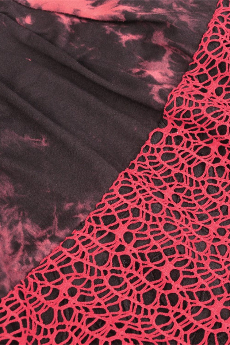 Black/Red Irregular Tie-dyed Patchwork Women's Punk Slip Dress - Product - 17