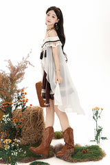 Brown [Dream of the Wilderness] Square Collar Sleeveless Embroidered Sweet Lolita Jsk Dress Set - Product - 12