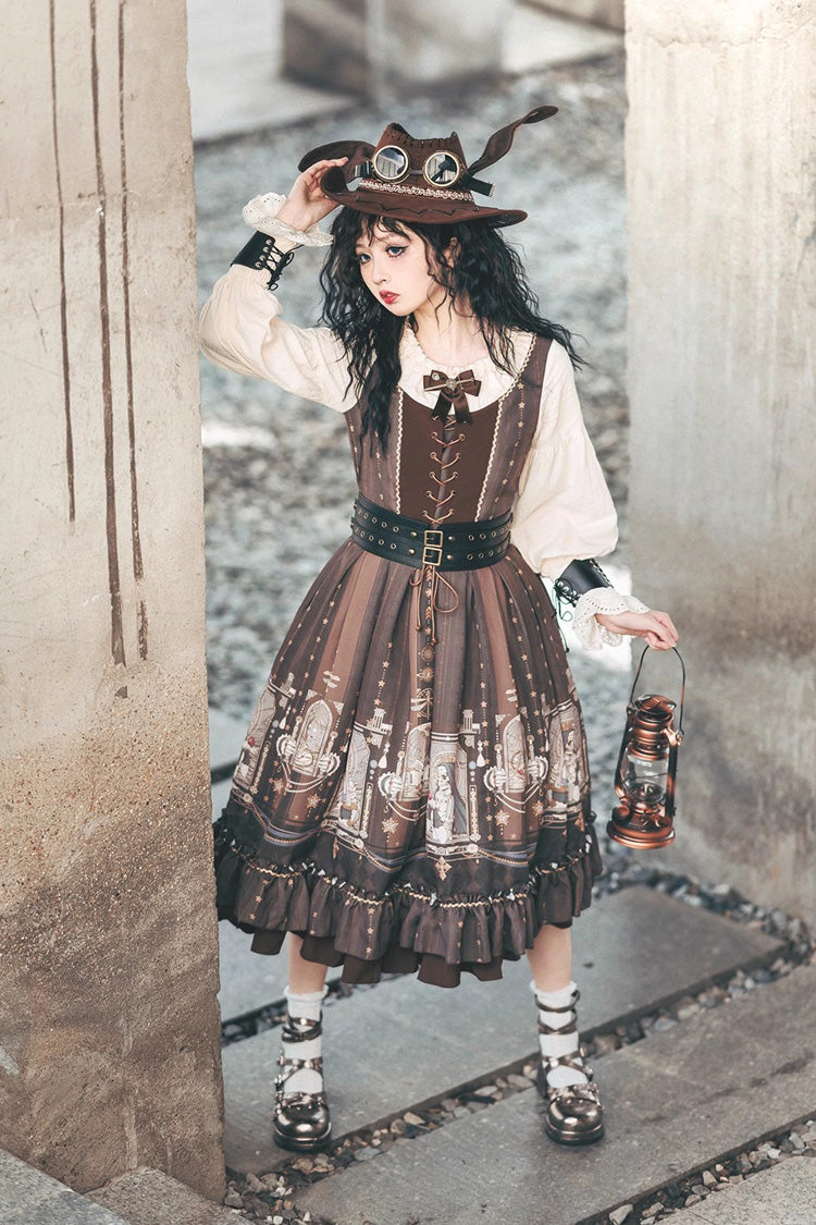 Demon Hunting Notes Long Lantern Sleeves Print Ruffle Sweet Elegant Lolita Dress 2 Colors - Product - 16