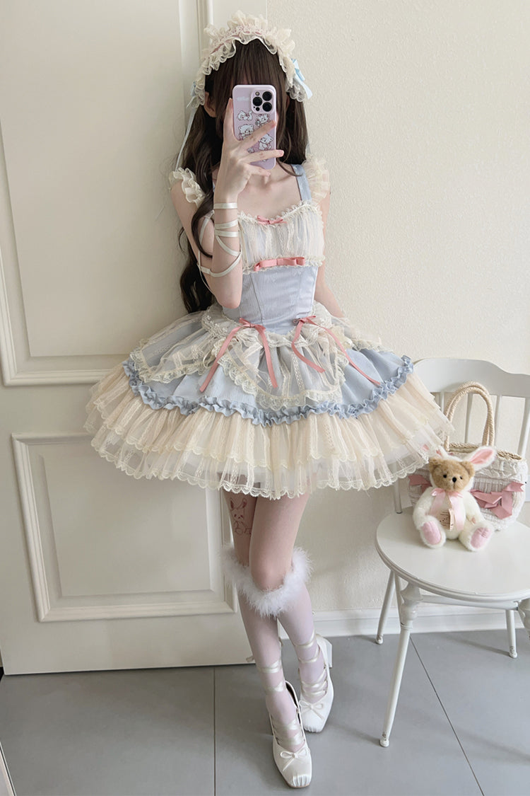 [Flower Season] Bowknot Lace Sweet Ballet Lolita Jsk Dress 4 Colors - Product - 16