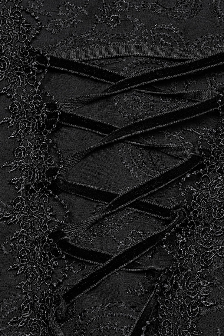 Black Stand Collar Long Puff Sleeves Jacquard Lace Women's Gothic Blouse - Product - 7