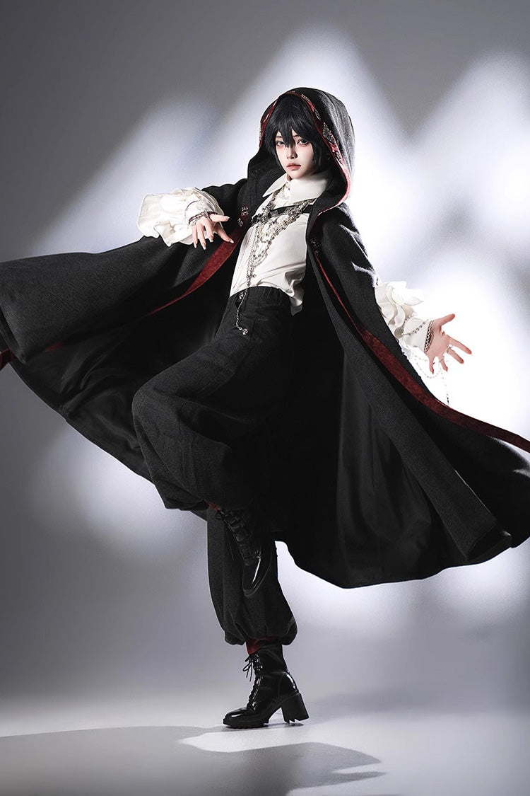 Black [Sacred Vow] Print Hooded Vintage Elegant Prince Handsome Ouji Lolita Cloak - Product - 8