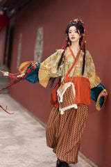 Multi-Color [Mountain and Sea Oath] Long Sleeves Print Ruffle Embroidery Classic Hanfu Set - Product - 6