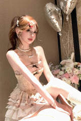 Apricot Multi-Layered Print Ruffle Embroidery Bowknot Sweet Vintage Lolita Skirt - Product - 6