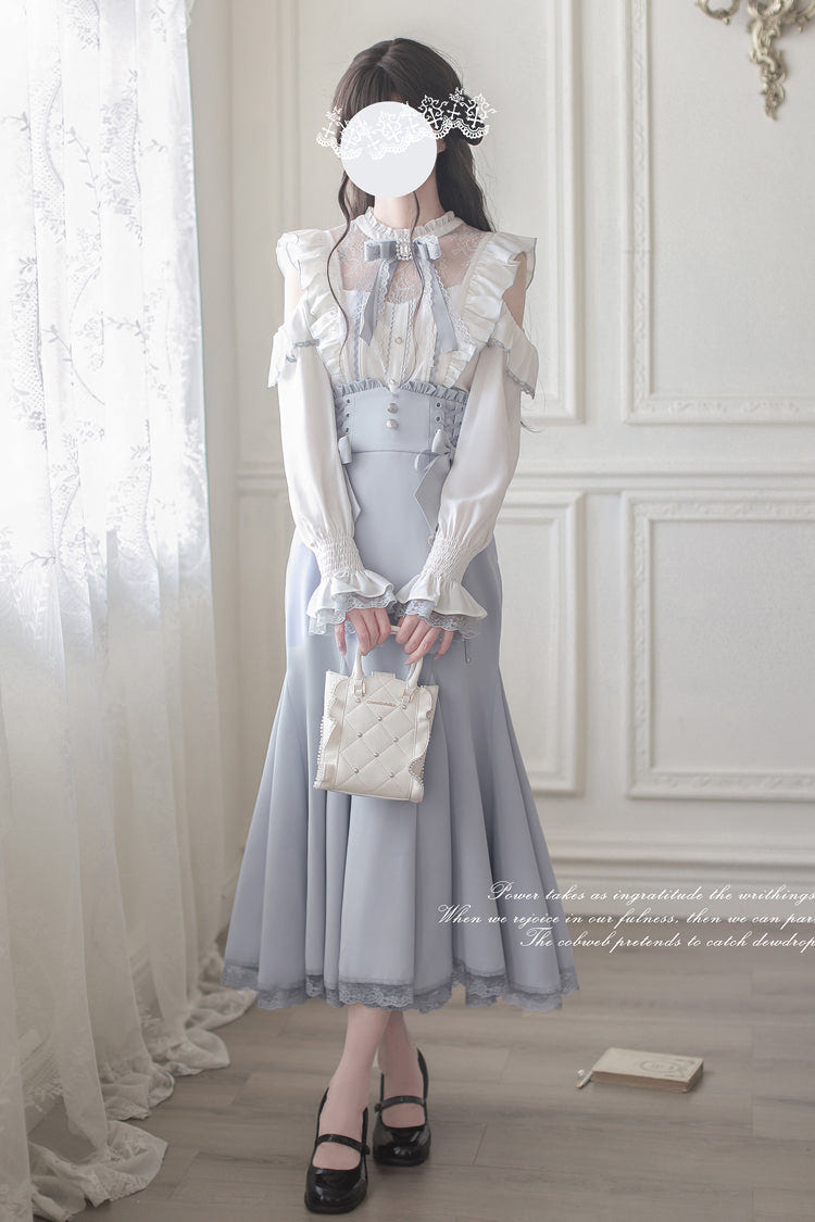 Blue Ruffle Bowknot Slim Sweet Elegant Lolita Fishtail Skirt Dress - Product - 7