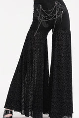 Black Chain Jacquard Floral Hollow Lace Women's Gothic Pants - Black - 1