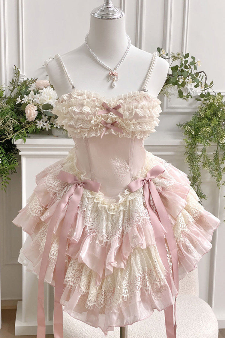 Dream of Love Multi-Layered Ruffle Bowknot Lace Sweet Lolita Dress 2 Colors - Pink - 1