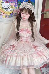 Pink [Candy House] Sleeveless Ruffle Bowknot Lace Lace-Up Sweet Lolita Jsk Dress - Product - 4